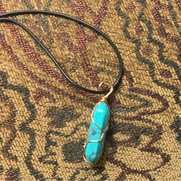 Turquoise Pendant with Black Cord Necklace - Picture 1 of 9